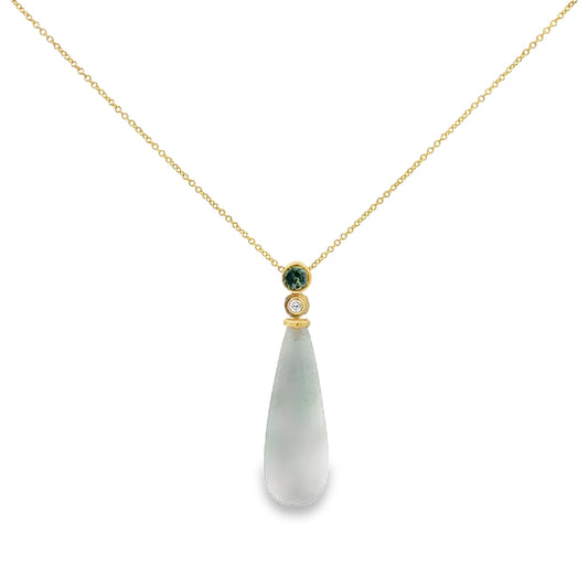 18K Yellow Gold Green Jade Diamond Necklace (0.05ct)
