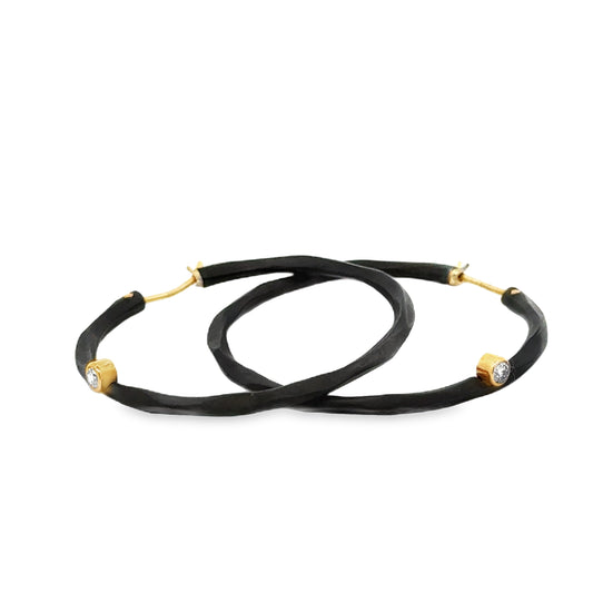 18K Yellow Gold Cobalt Chrome Diamond Hoop Earrings (0.10ct)