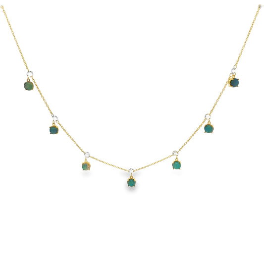 18K Yellow Gold Opal Necklace 7 Round Ethiopian Opal (0.74ct Diamonds)