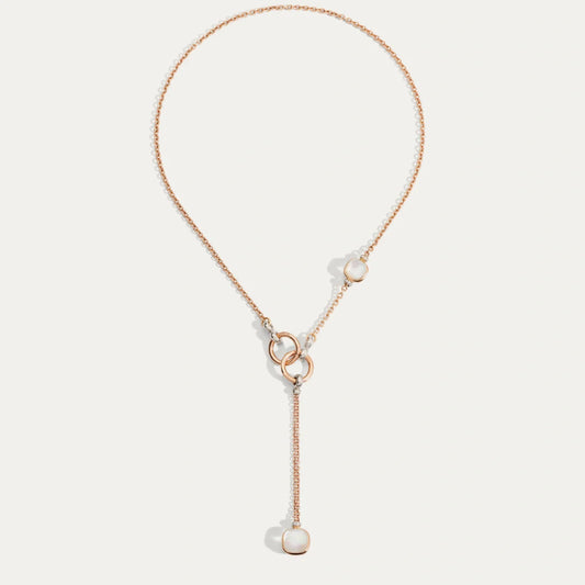 18K Rose & White Gold MOP & Topaz Diamond Necklace - 24 Round Brilliant Cut Diamonds