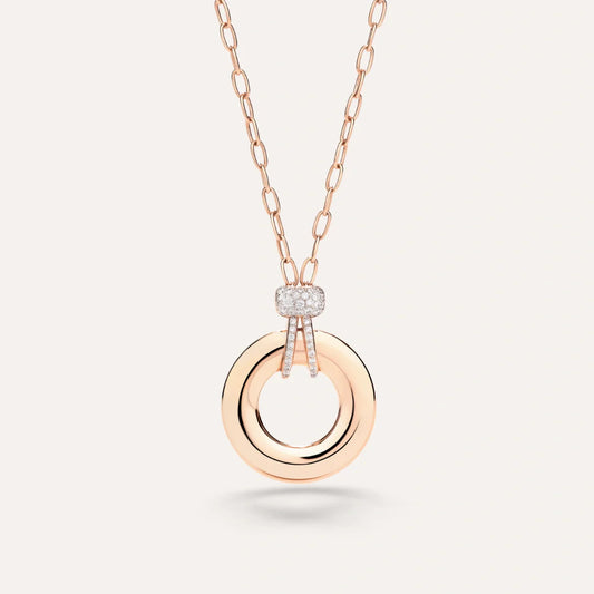 18K Rose Gold Diamond Pendant Necklace - Round Brilliant Cut Diamonds