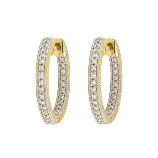 18K Yellow Gold Diamond Camelia Hoop Earrings (0.27ct)