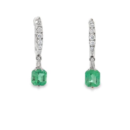 18k White Gold Colombia Emerald & Diamond Drop Earrings