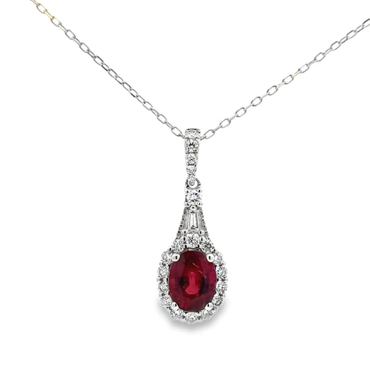 14k White Gold Ruby & Diamond Pendant