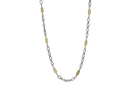 20" Carved Scroll Station And Twisted Ovals Links Necklace