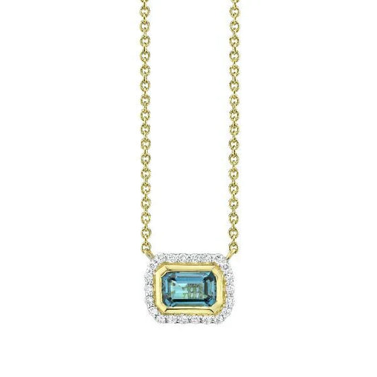 18K Yellow Gold London Blue Topaz & Diamond Necklace (0.70ct Diamonds)