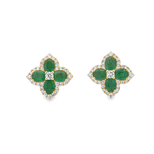 14K Yellow Gold Emerald & Diamond Earrings