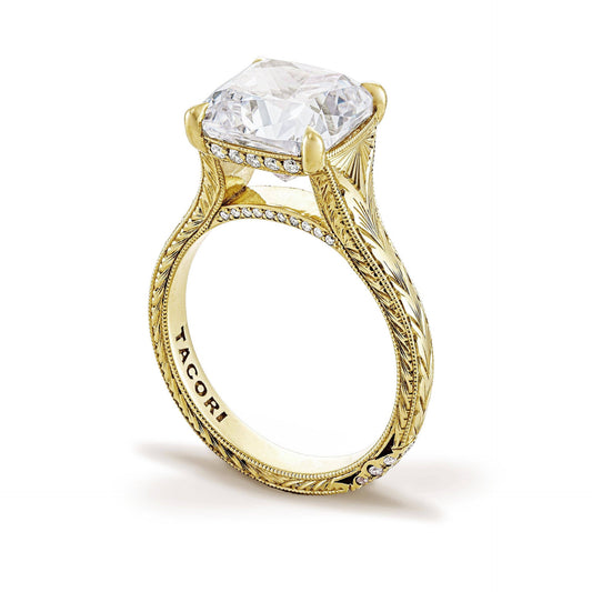 18K Yellow Gold Diamond Scroll Engraved Ring