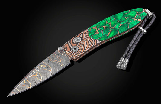 B05 KELLY - Mokume Gane frame with 'Irish Green' stone, 'Firestorm' damascus
