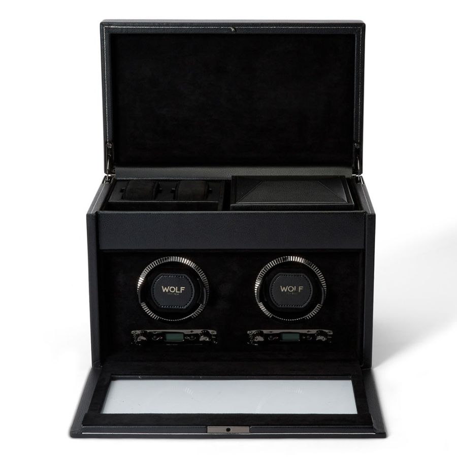 Wolf British Racing Double Watch Winder with Storage 792202