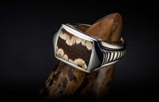 Sterling Silver Ring with Mammoth Tooth Inlay RING 8 MT